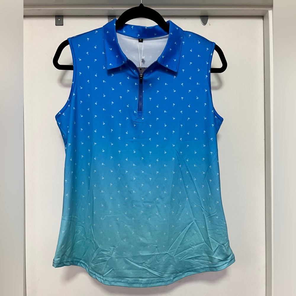 Soneven NWT Palm tree sleeveless, 1/4 zip golf polo - size M